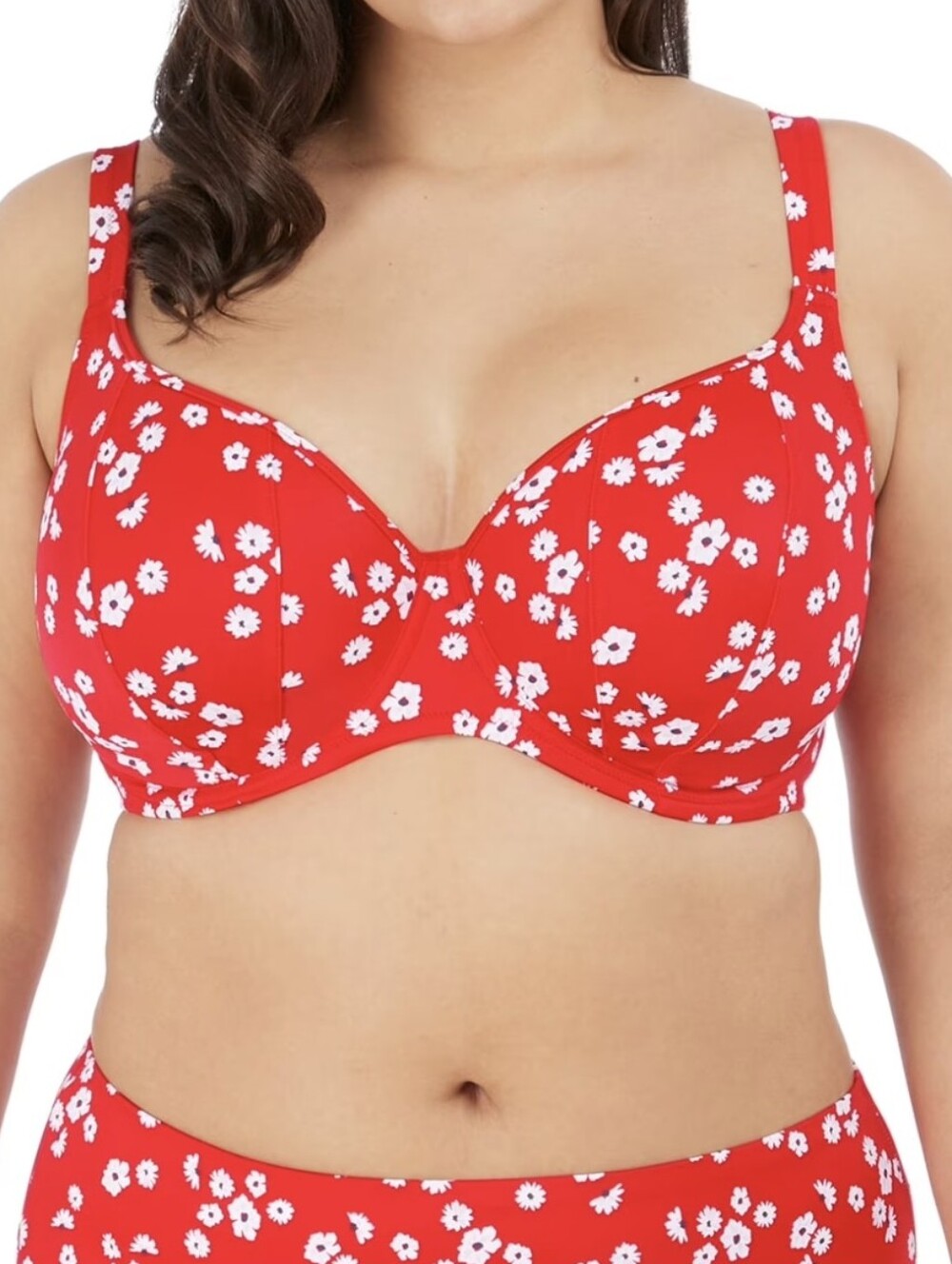 Elomi Red Floral Underwire Sweetheart Bikini Top US 36i - Picture 1 of 7